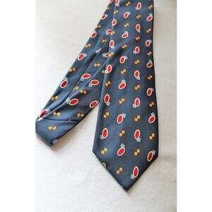 AQUASCUTUM of London 3.75 X 57 Inch Blue Silk Necktie, Geometric, Red, Yellow